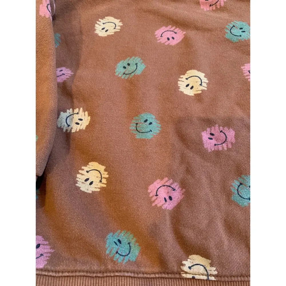 Smitn Bebe Scribble Happy Face Cotton Matching Sweatsuit Set | Brown | Small